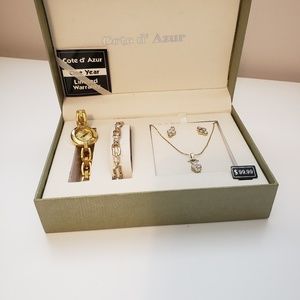 Cote d'Azur Gold watch bracelet necklace earrings